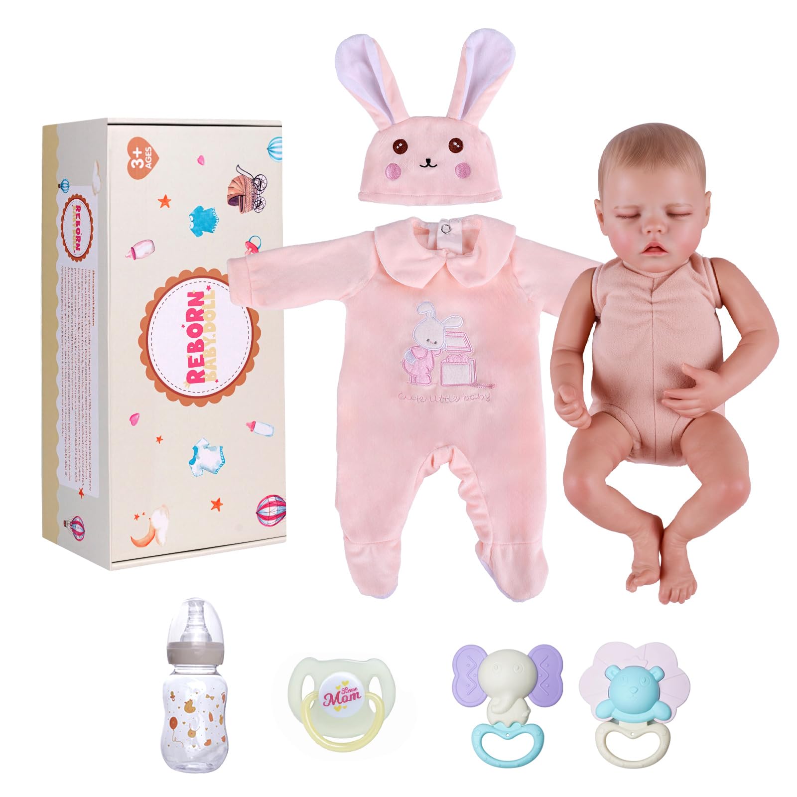 JIZHI Reborn dolls Age 3+ - 17-Inch Handmade Realistic Baby Dolls Soft Cloth Body with Toy Accessories, Reborn Baby Dolls Like a Lifelike Baby(Sleeping baby)