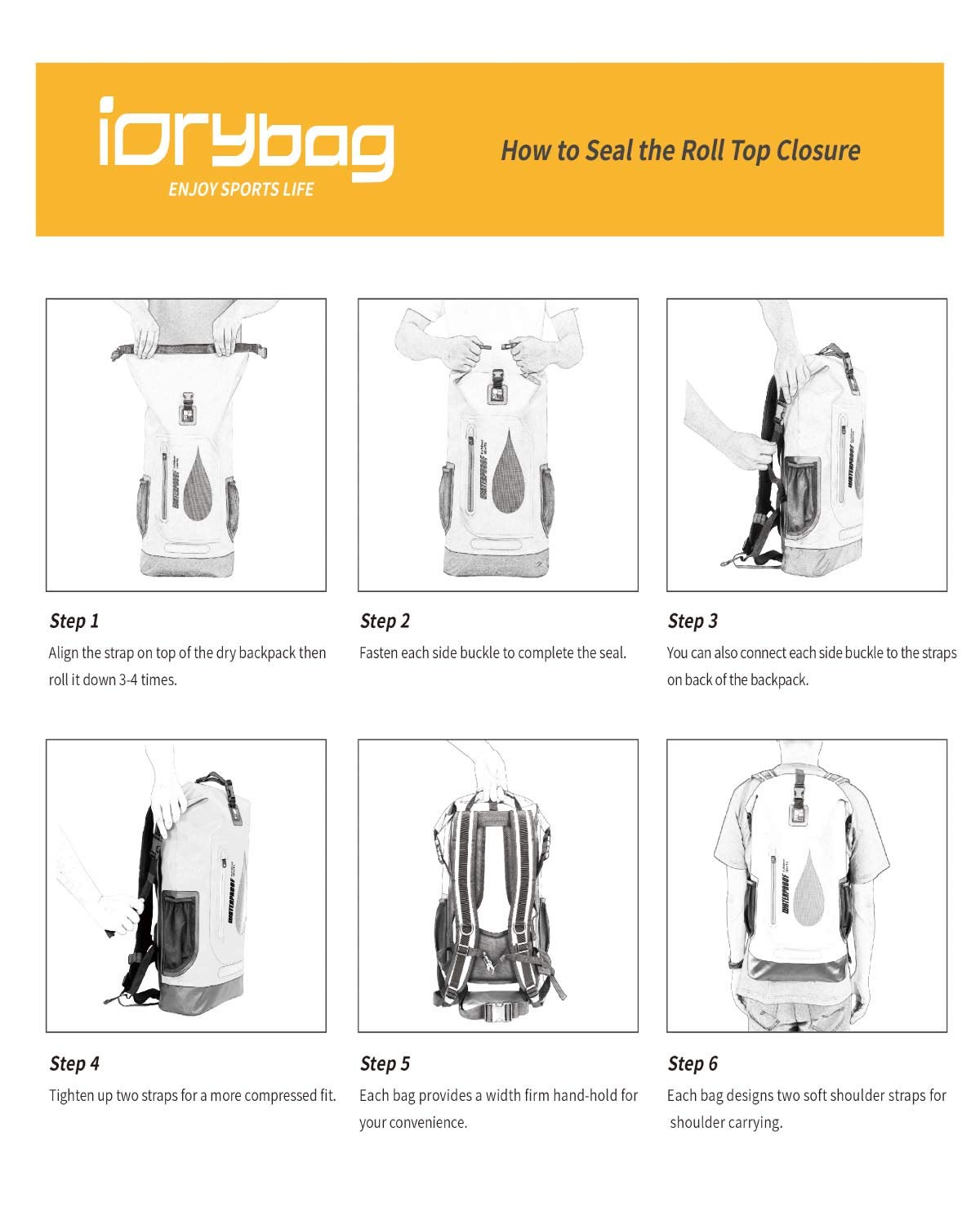IDRYBAG Waterproof Backpack Marine Dry Bag Water Sports, Floating Bag Backpack Waterproof Durable for Kayaking