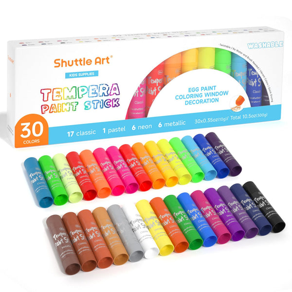 Shuttle Art Tempera Paint Sticks - 30 Solid Colours - Quick Drying - Works Great on Paper, Wood, Glass, Ceramic, Canvas