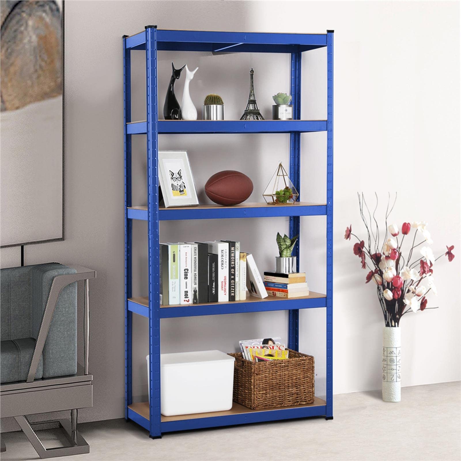 Yaheetech Garage Shelving Units - 5 Tier Heavy Duty Rack for Storage Metal Utility Shelves,180cm x 90cm x 40cm,175KG Per Shelf,Blue