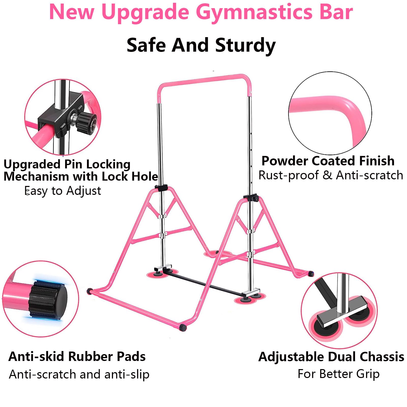 FCOUMY Gymnastics Bar for Kids, Junior Training Kip Horizontal Bar Gymnastics Equipment for Home, Adjustable Telescopic Height Folding Horizontal Bar