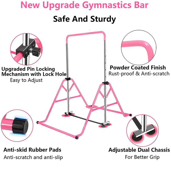 FCOUMY Gymnastics Bar for Kids, Junior Training Kip Horizontal Bar Gymnastics Equipment for Home, Adjustable Telescopic Height Folding Horizontal Bar