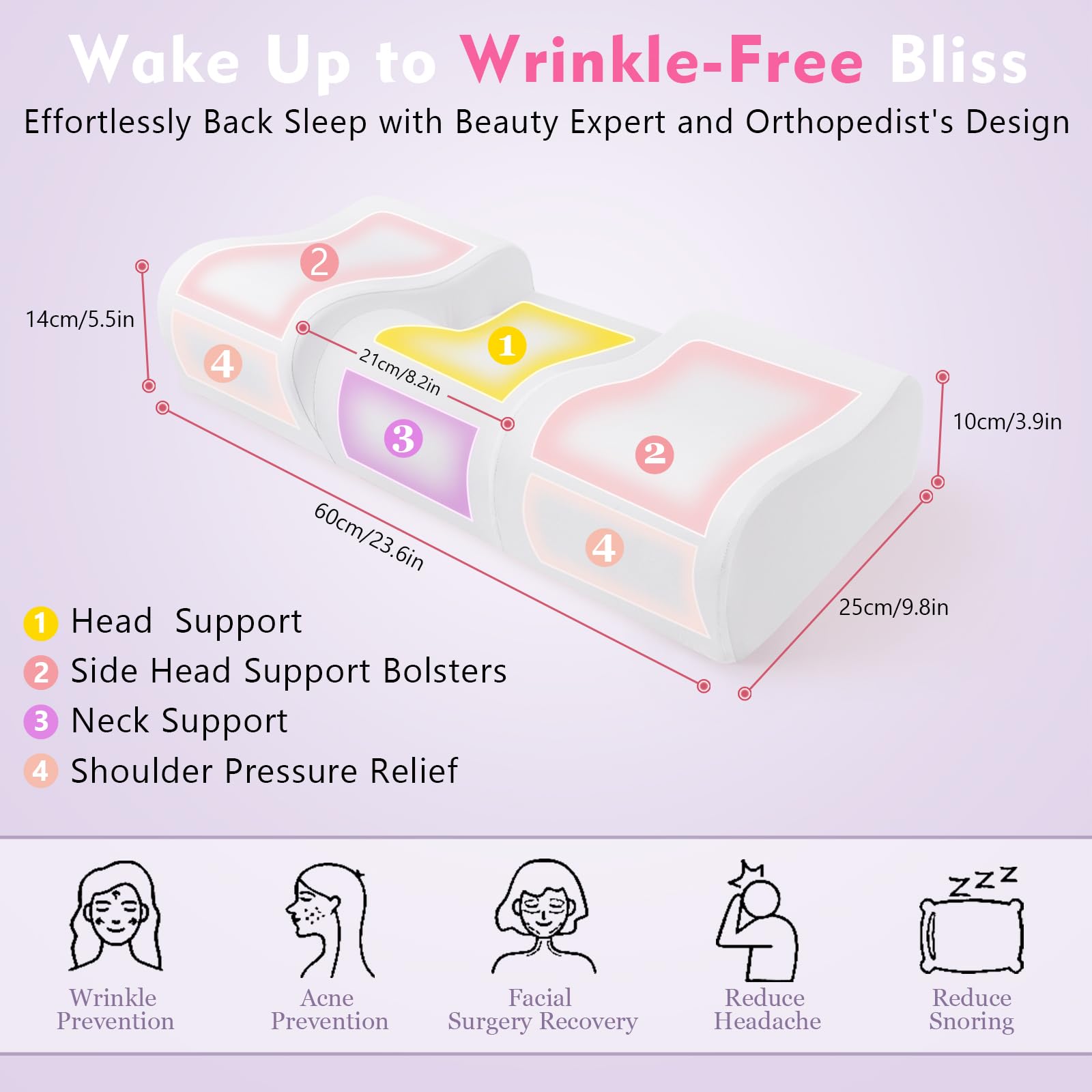 Hydomi Anti Wrinkle Pillow 2 In 1 Anti Aging Beauty Memory Foam Pillow, Neck Support Back Sleeping Pillow for Wrinkle Prevention, Orthopedic Pillow