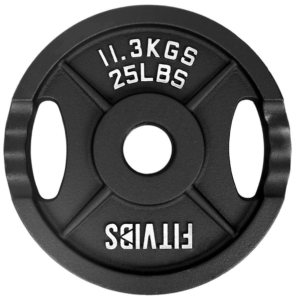 Signature Fitness Olympic 2-Inch Cast Iron Plate Weight Plate for Strength Training and Weightlifting, Two Hole Style, 25LB Pair