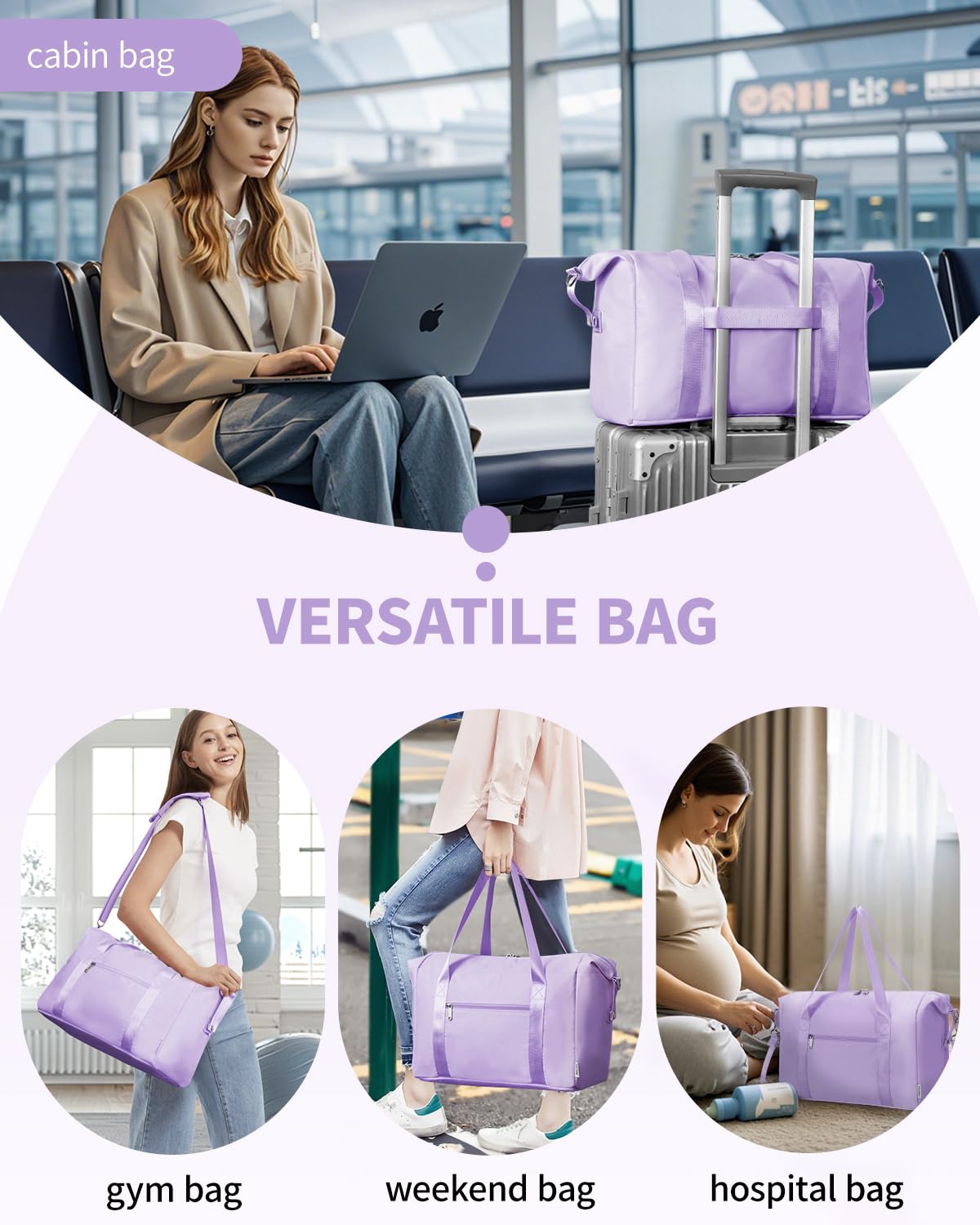 Narwey for Ryanair Cabin Bag 40x20x25 Underseat Ryan Air Bag Foladble Travel Duffel Hospital Carry on Hand Luggage Holdall Weekend Overnight Bag for Women and Men 20L (Beige with Green Straps)