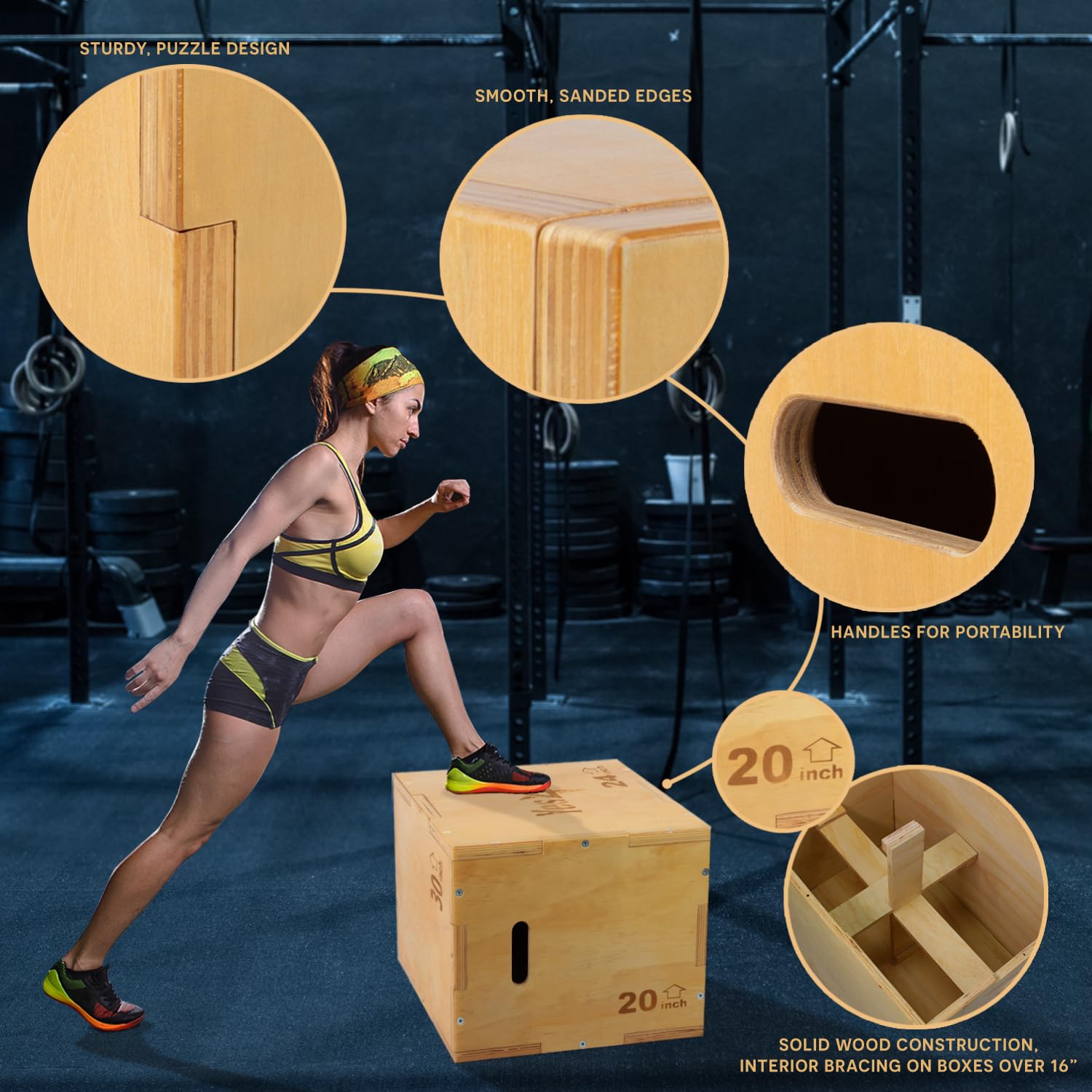Yes4All Jumping Trainers Plyx Yes4All Wood Plyo Box Wooden Plyo Box for Exercise CrossFit Training MMA Plyometric Agility 3, A. Wood Basic, 40.6 x