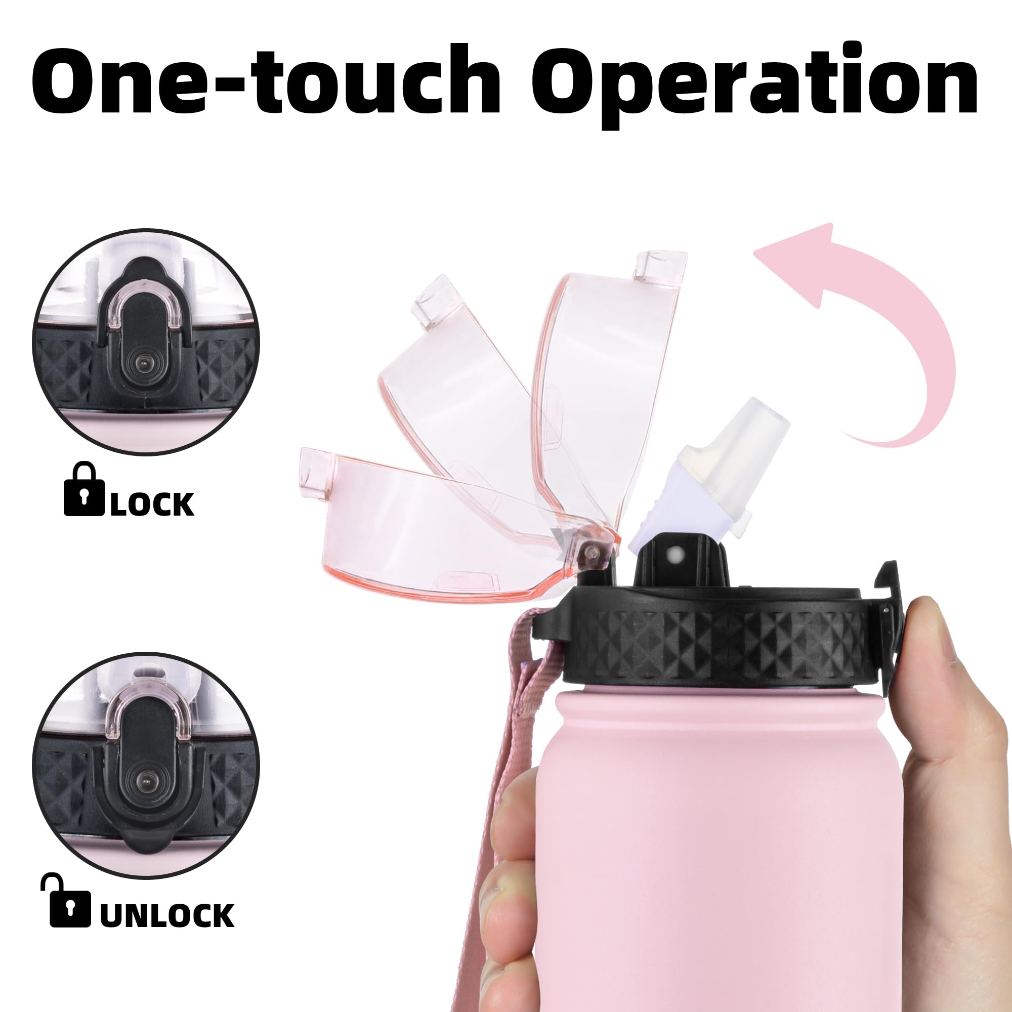 OLDLEY Stainless Steel Water Bottle with Straw 1L Vaccum Insulated Large Drink Flask Metal Water Bottles 1 Litre Leakproof Keep Drinks Hot Cold for Sports Gym with Different Lids(Purple Green, 3 Lids)