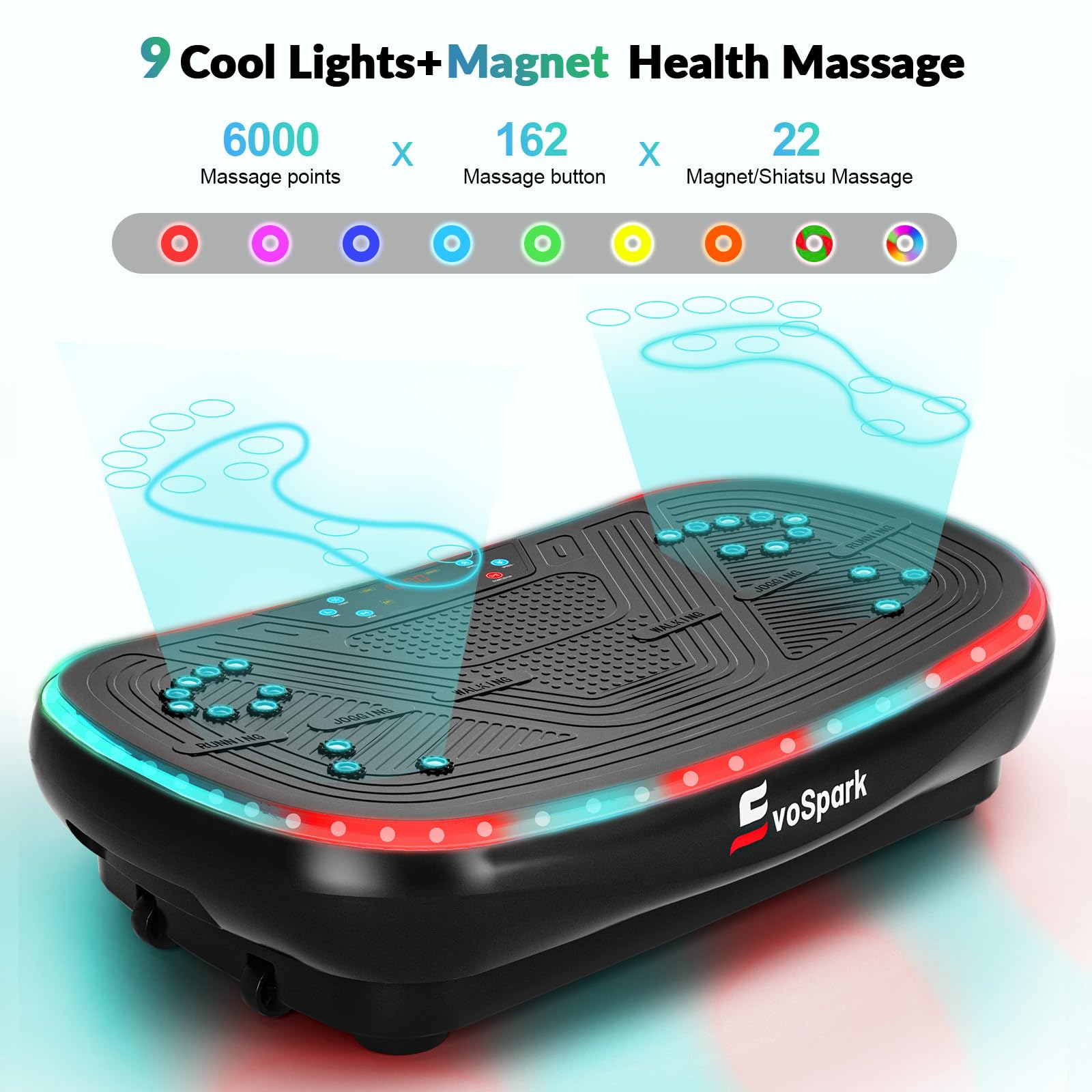 Vibration Plate, EvoSpark 7-in-1 4D PRO Vibration Plate Exercise Machine With 900W Triple Motor System, Whole Body Vibrating Plate with 9 Cool LED Light Effects,199 Adjustable Speeds, 550 Lbs Capacity