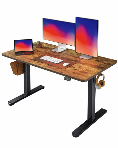 FEZIBO Height Adjustable Electric Standing Desk, 120 * 60 cm Stand up Table, Sit Stand Home Office Desk with Splice Board, White Frame/Maple Top