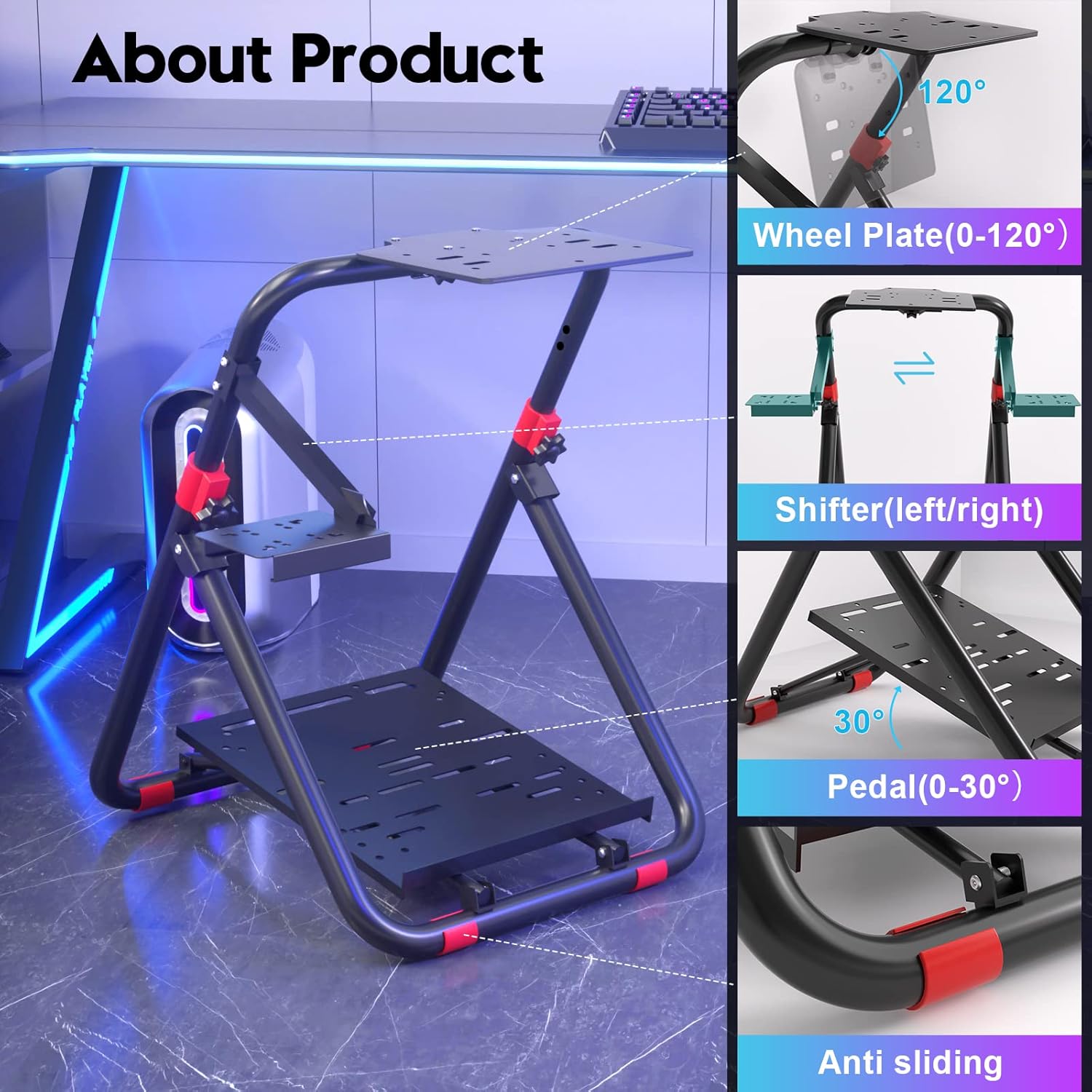 DIWANGUS UK Steering Wheel Stand for Logitech G29/G920/G923, Foldable Racing Wheel Stand, Adjustable Height/Angle, Fit for Thrustmaster T300/T248(STAND ONLY)