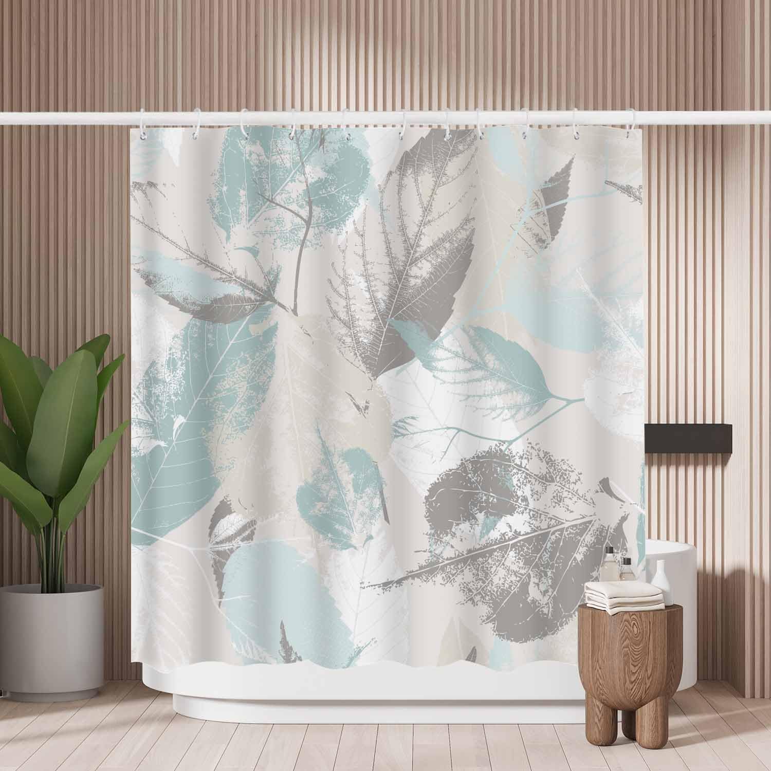 Woutay Shower Curtain Water Repellant Fabric Abstract Leaves Grunge Texture,Mould Proof Resistant,Polyester,with 12 Plastic Hooks