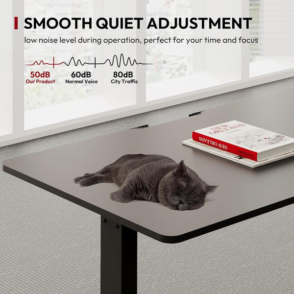 SANODESK QS1+140 * 60 Electric Standing Desk Height Adjustable Standing Desk With Memory Smart Panel Sit Stand Table With Hooks and Cupholder for Home Office （Black Frame+ Black Desktop）