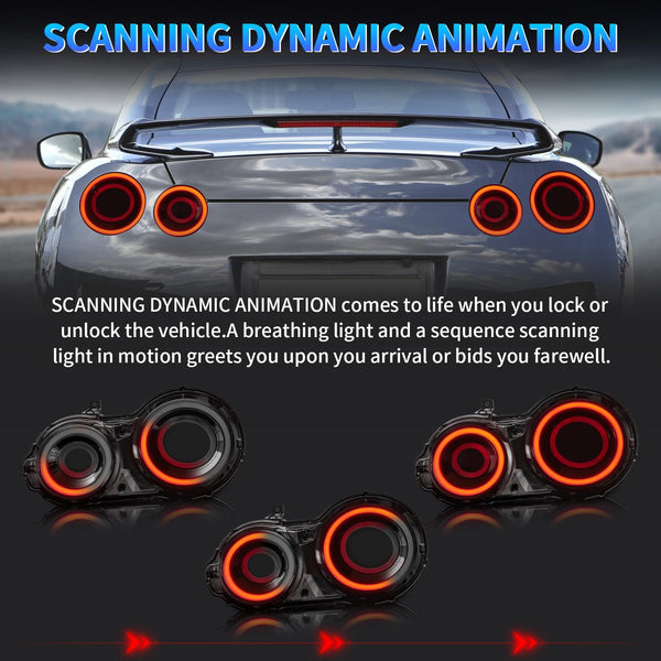 Archaic LED Rear Lights Compatible with Nissan GT-R GTR R35 2009-2023, with Animation DRL,Pair