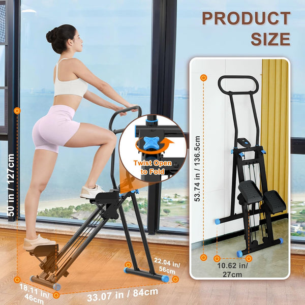 HXD-ERGO Vertical Climber Exercise Machine for Home Gym, Compact Foldable Stair Stepper Fitness Equipment with 310LBS/140kg Loading Capacity, Adjustable Handlebars, Extended Step Range