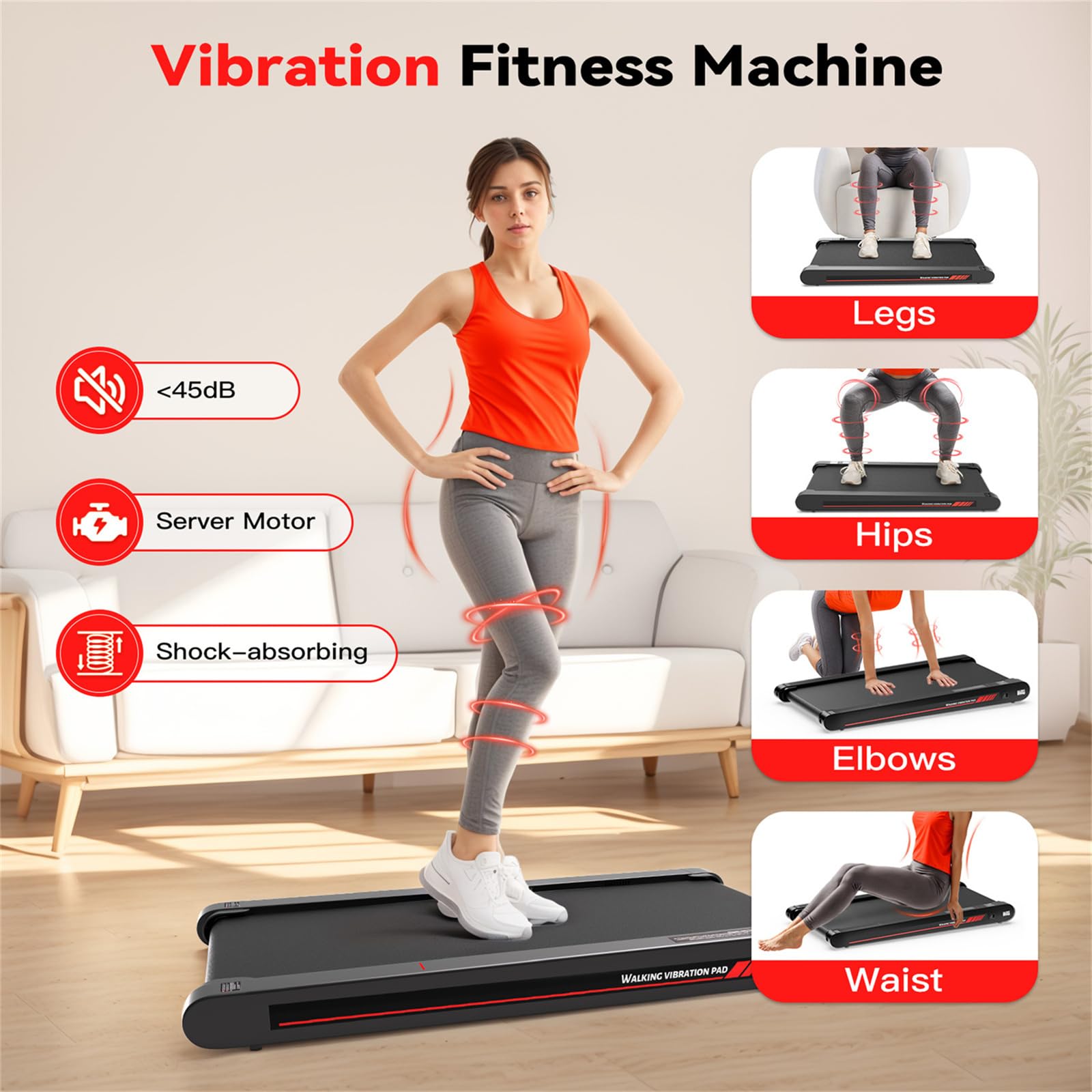 Sperax 4 in 1 Vibration Walking Pad, Portable Under Desk Treadmill, with Vibration Mode & APP Remote, Black RM02 with 5% and 10% Incline