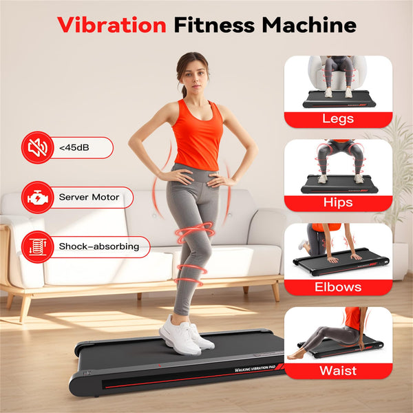 Sperax 4 in 1 Vibration Walking Pad, Portable Under Desk Treadmill, with Vibration Mode & APP Remote, Black RM02 with 5% and 10% Incline