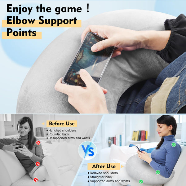 Reading Gaming Pillow for Bed Adult Kids: Lap Desk Pillow for Sitting in Bed/Sofa/Floor - Compact Arm Support Pillow for