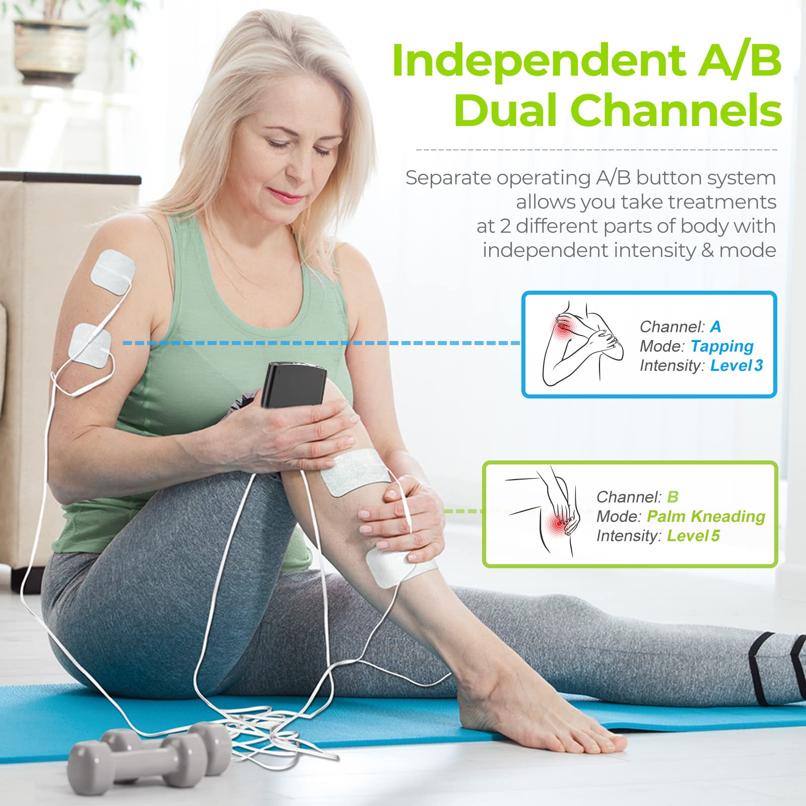 AUVON Dual Channel TENS Machine for Pain Relief, TENS Unit Muscle Stimulator with 20 Modes, 2" and 2"x4" TENS Pads Replacement