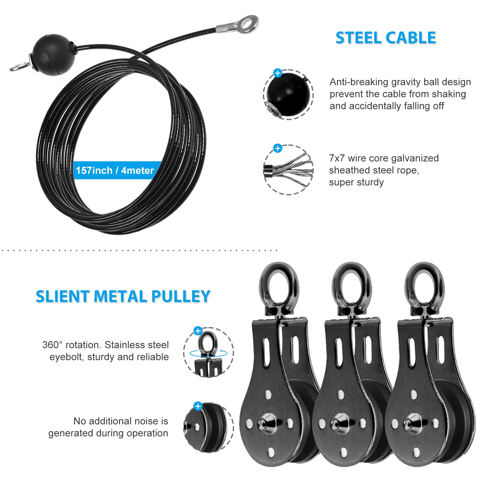Weight Cable Pulley System, Cable Pulley System Home Gym Fitness Cable Pulley Attachment Home Gym Equipment for LAT Pull Down, Arm Workout