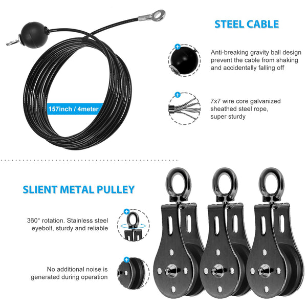 Weight Cable Pulley System, Cable Pulley System Home Gym Fitness Cable Pulley Attachment Home Gym Equipment for LAT Pull Down, Arm Workout