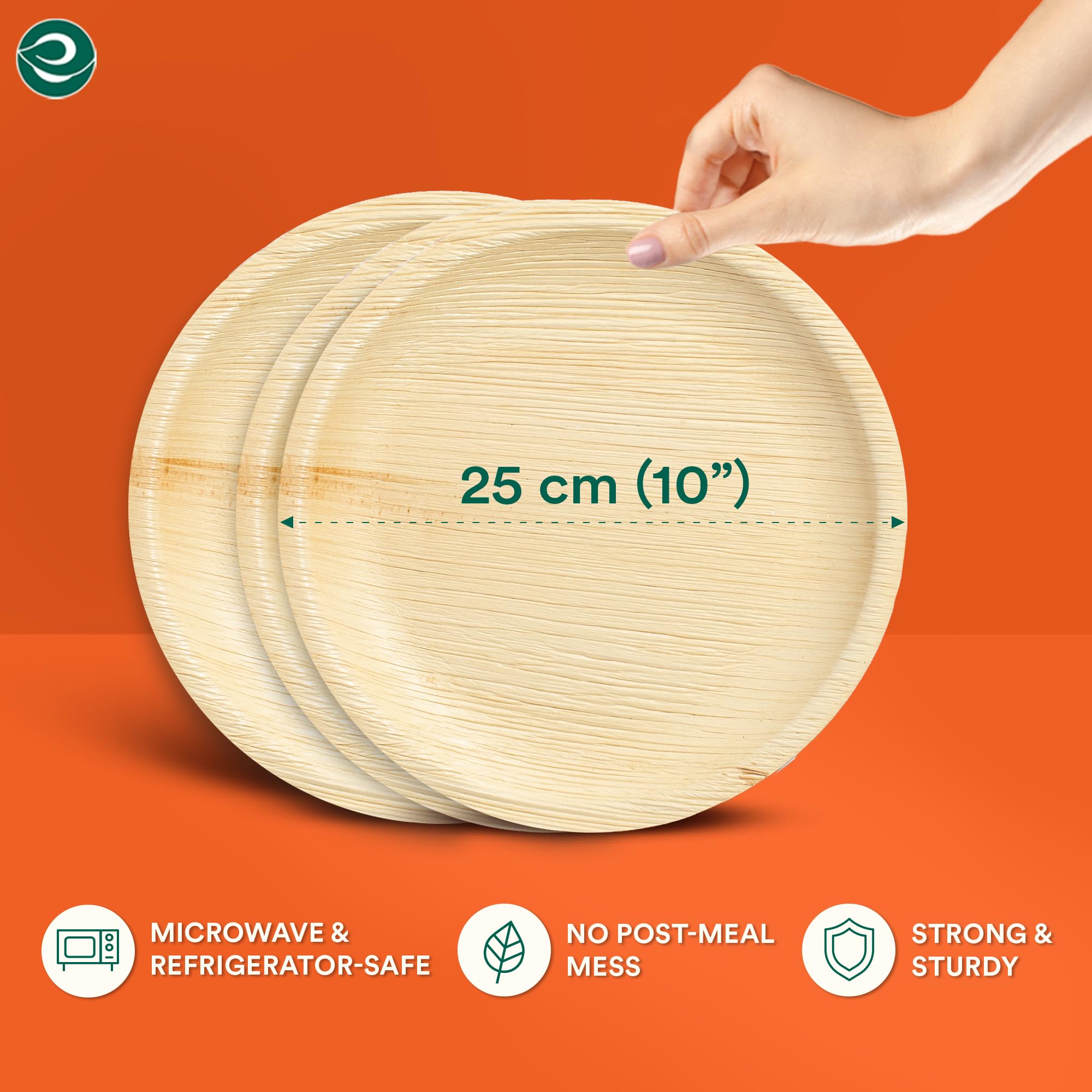 ECO SOUL 200 Disposable Palm Leaf Plates 10(25cm) Round Large Bamboo Plate I Eco Friendly, Biodegradable, Compostable Heavy-Duty Plate, Wooden Plates