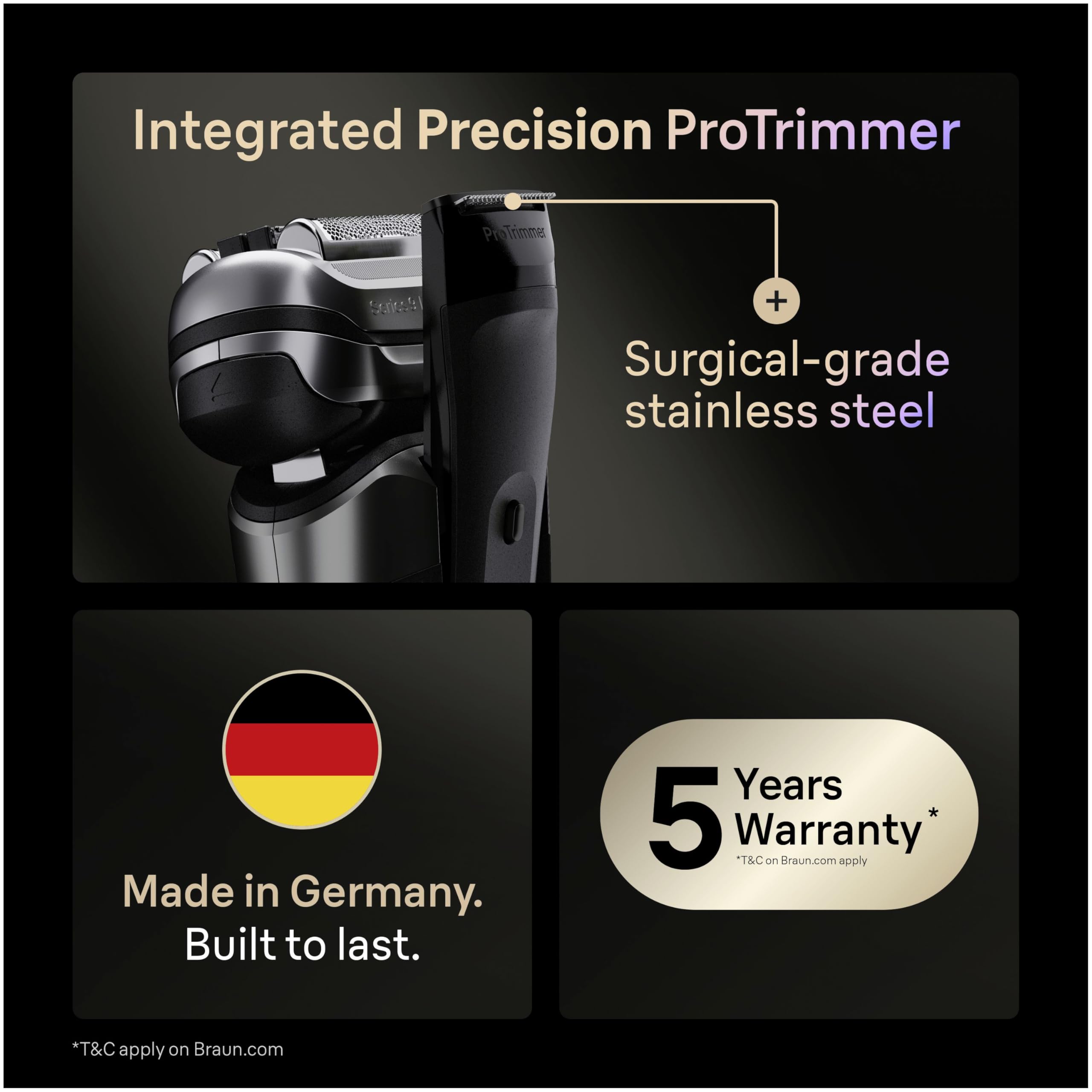 Braun Series 9 PRO+ Electric Shaver, 5+1 Ultra Thin Precision Blades, Pro SensoAdapt, Up to 60 min, Charging Stand, Wet & Dry Foil Razor for Men, 9610SI, Black