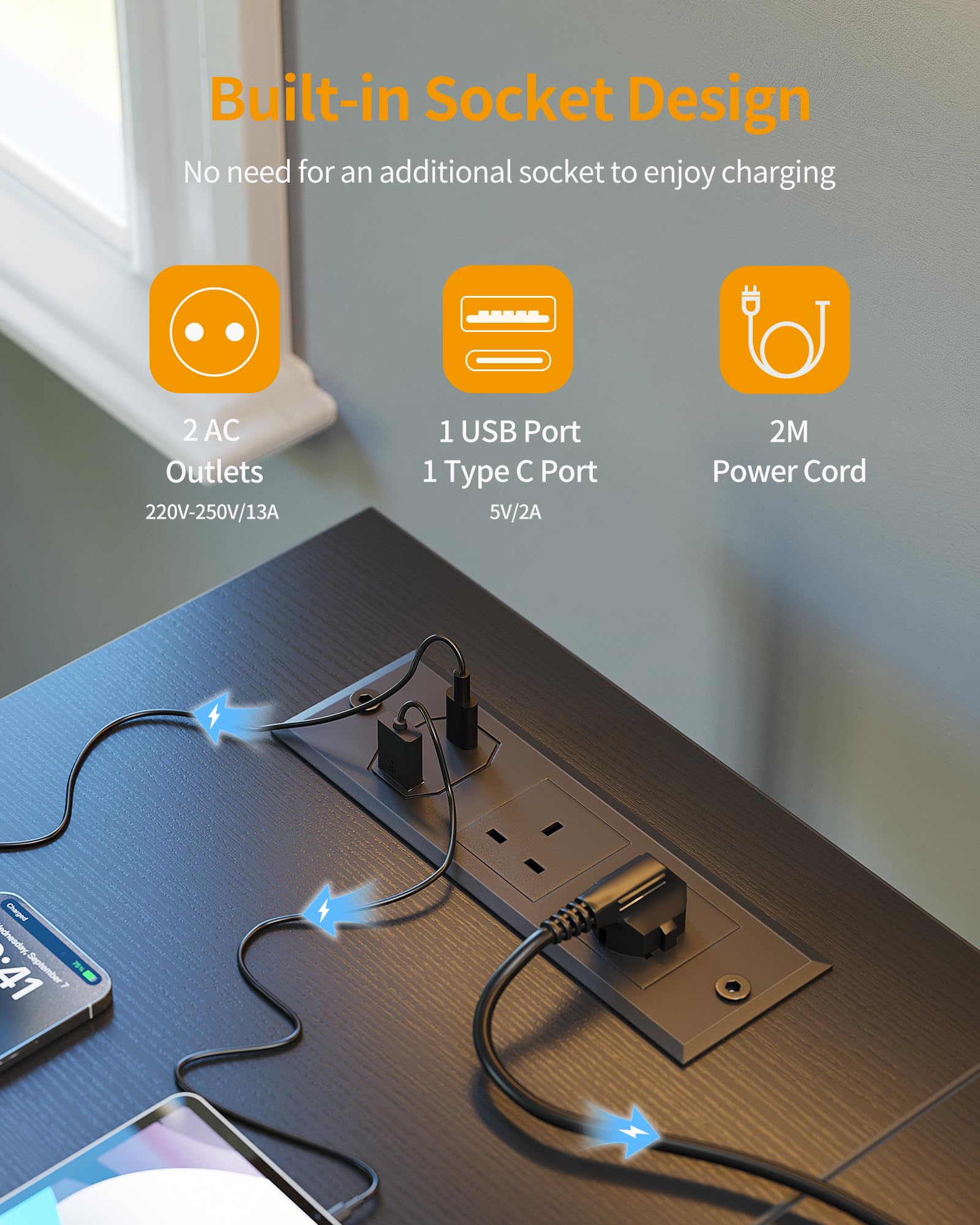 CubiCubi Computer Desk with Monitor Stand and Storage Shelves, 120cm Home Office Desk Study Writing Table, White