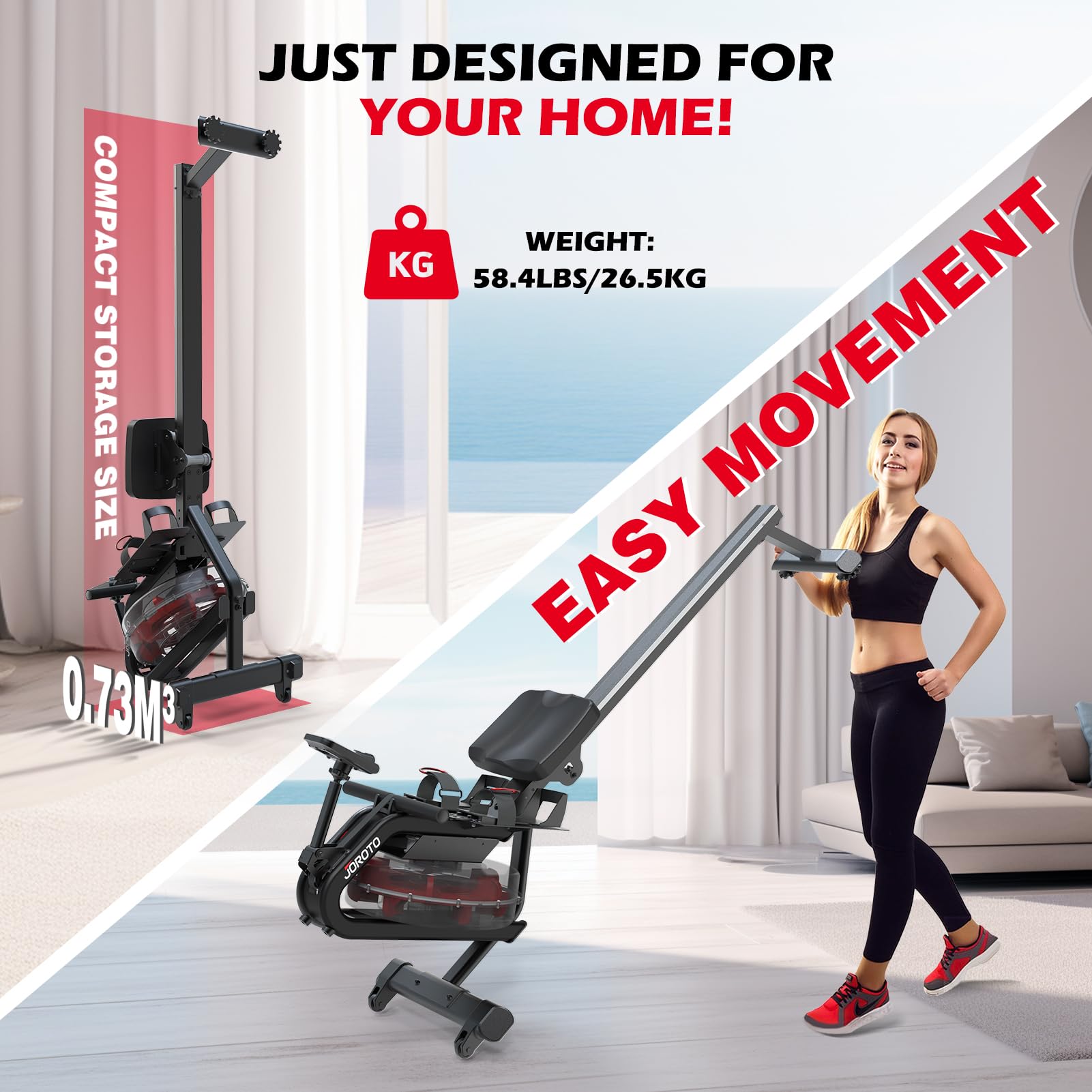 JOROTO MR23 Rowing Machines for Home Gym Foldable Rower Machine 300 LBS Weight Capacity with Bluetooth Function, Ipad Holder