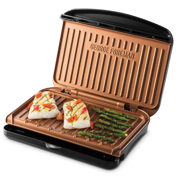 George Foreman Medium Electric Fit Grill [Non stick, Healthy, Griddle, Toastie, Hot plate, Panini, BBQ, Energy saving, Vertical storage, Easy clean, Drip tray, Ready to cook light] Black, 1630W 25810