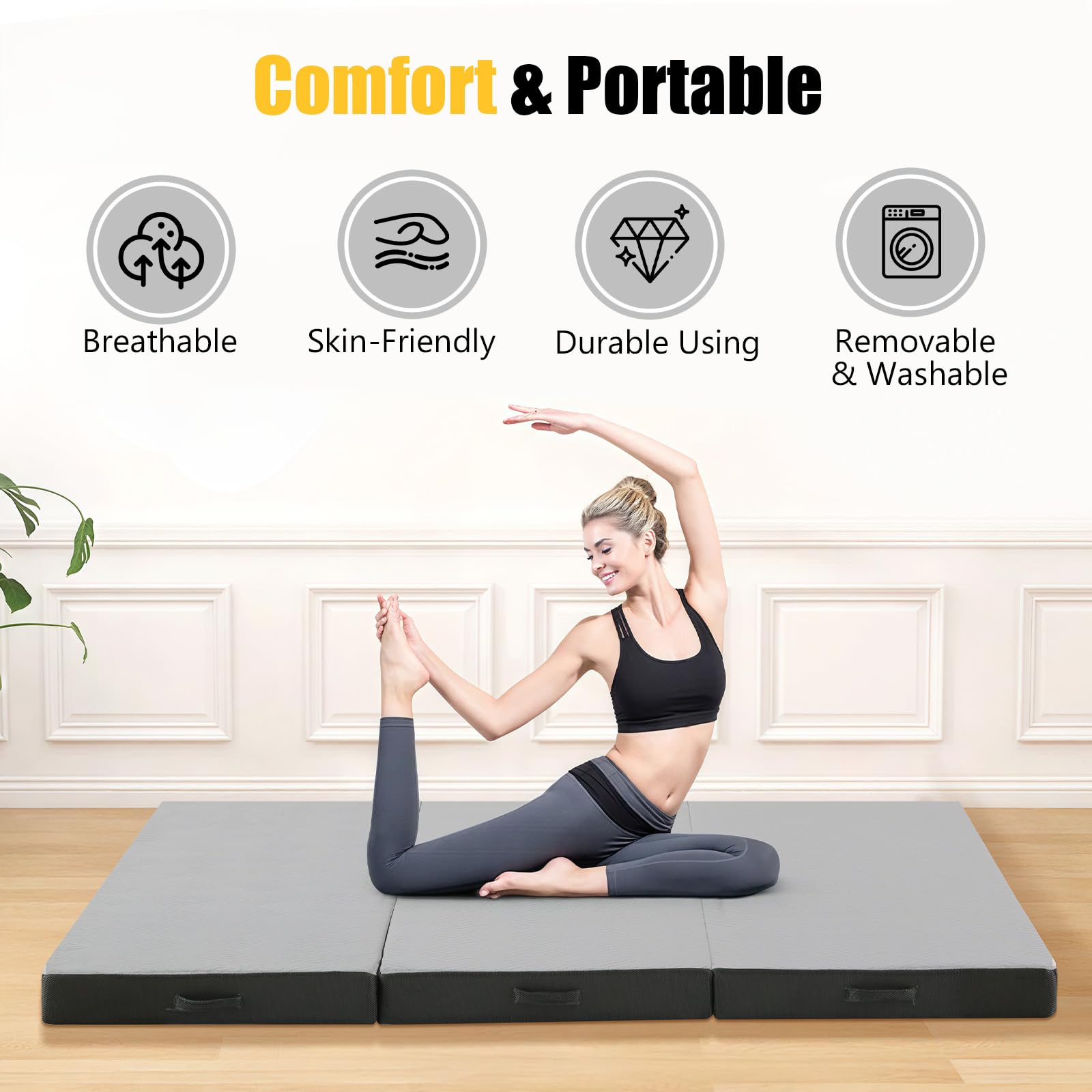 MeMoreCool Tri Fold Mattress 190x90cm, Single, 10cm Thick Foam Foldable Futon Mattress with Washable Cover, Portable Floor Guest Sleeping Mat for