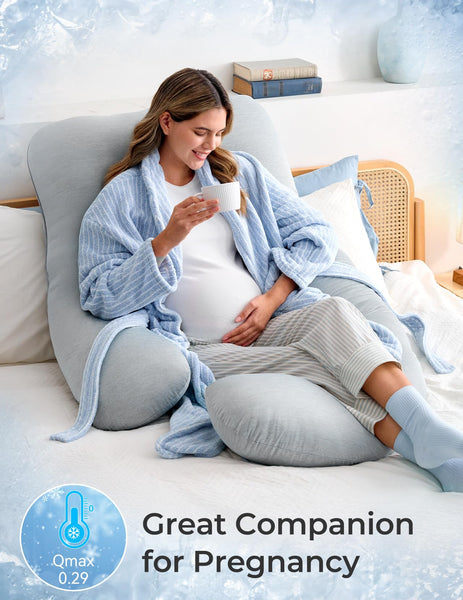momcozy Pregnancy Pillows with Cooling Cover, U-Shaped Full Body Maternity Pillow for Side Sleepers 57 Inch - Support for Back, Hip, Belly, Legs for