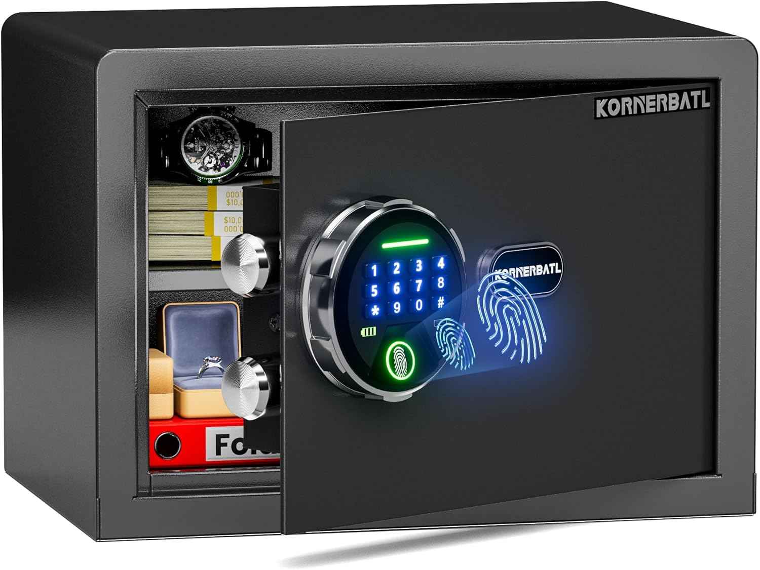 Smart Biometric safe with fingerprint lock (9.84"H x 9.84"D x 13.78"W), Small Safe Box with Silent Mode & Backlit Keypad & LED Light, caja fuerte para dinero for Rich Person