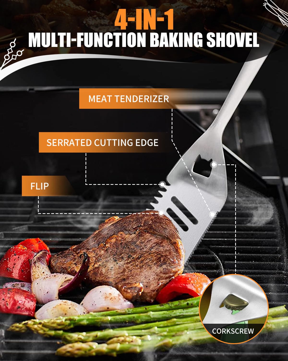 KALAHOL 21-in-1 BBQ Tools Set Extra Thick Stainless Steel Grill Tool Set with Storage Bag, Premium Complete BBQ Utensils Set for Outdoor Camping,