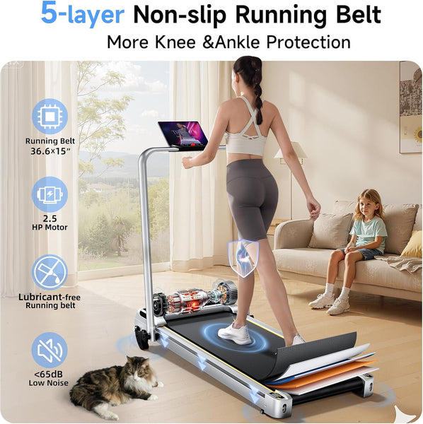 YPOO Walking Pad with Incline 3 in 1 Walking Pad with Handle 3 Level Incline, Portable Folding Treadmills for Home Foldable 300lbs Under Desk Treadmill LED Display Remote Control & APP