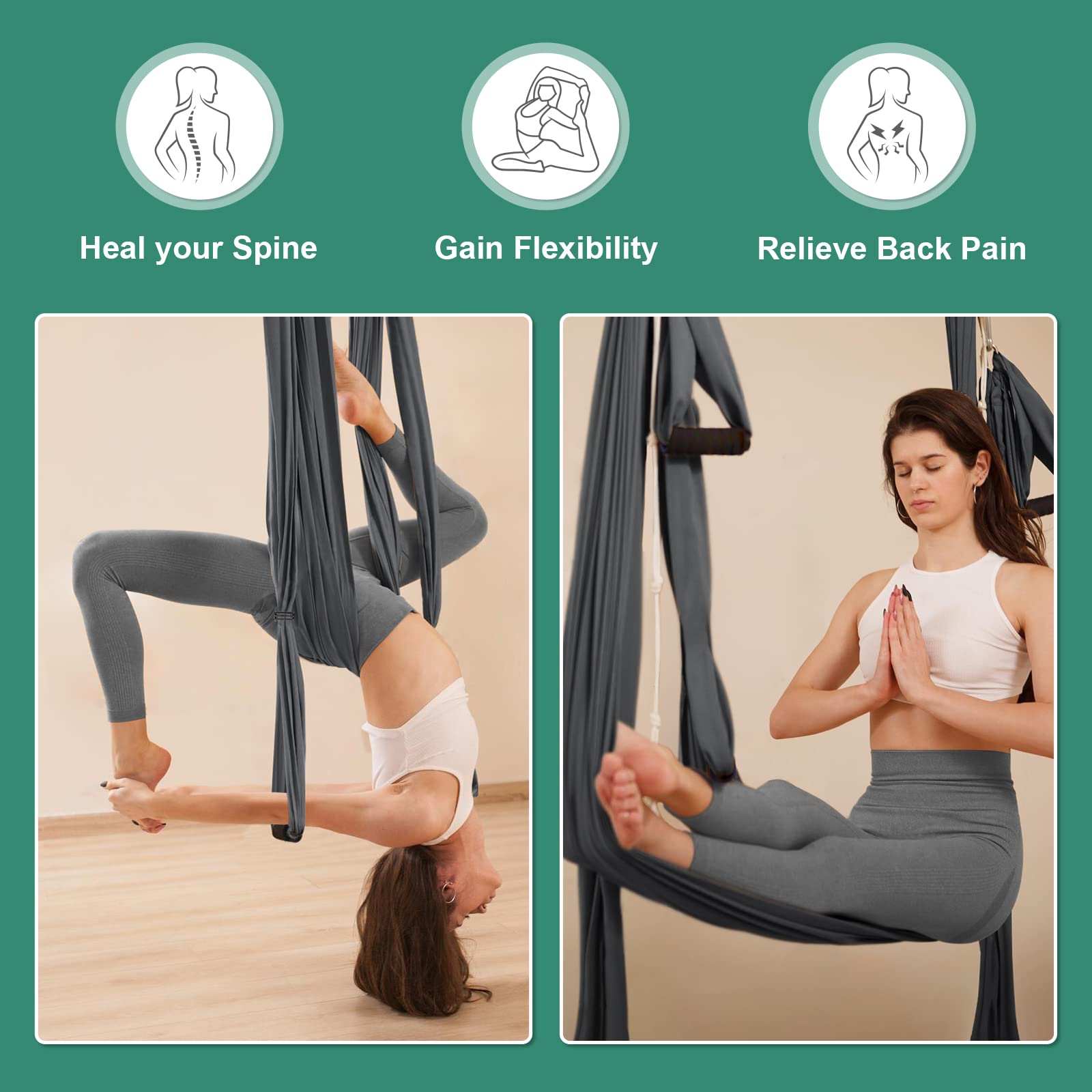 Leogreen Aerial Yoga Swing Set, Aerial Yoga Hammock Trapeze, Flying Antigravity Yoga, Max Load 660lb, for Inversion Exercise Pilates Gymnastics (Dark