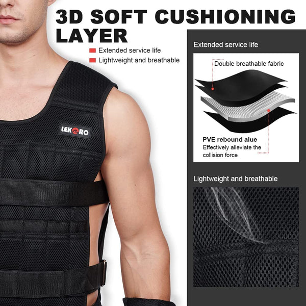Adjustable Weighted Vest 44LB Workout Weight Vest Training Fitness Weighted Jacket for Man Woman (Included 96 Steel Plates Weights)