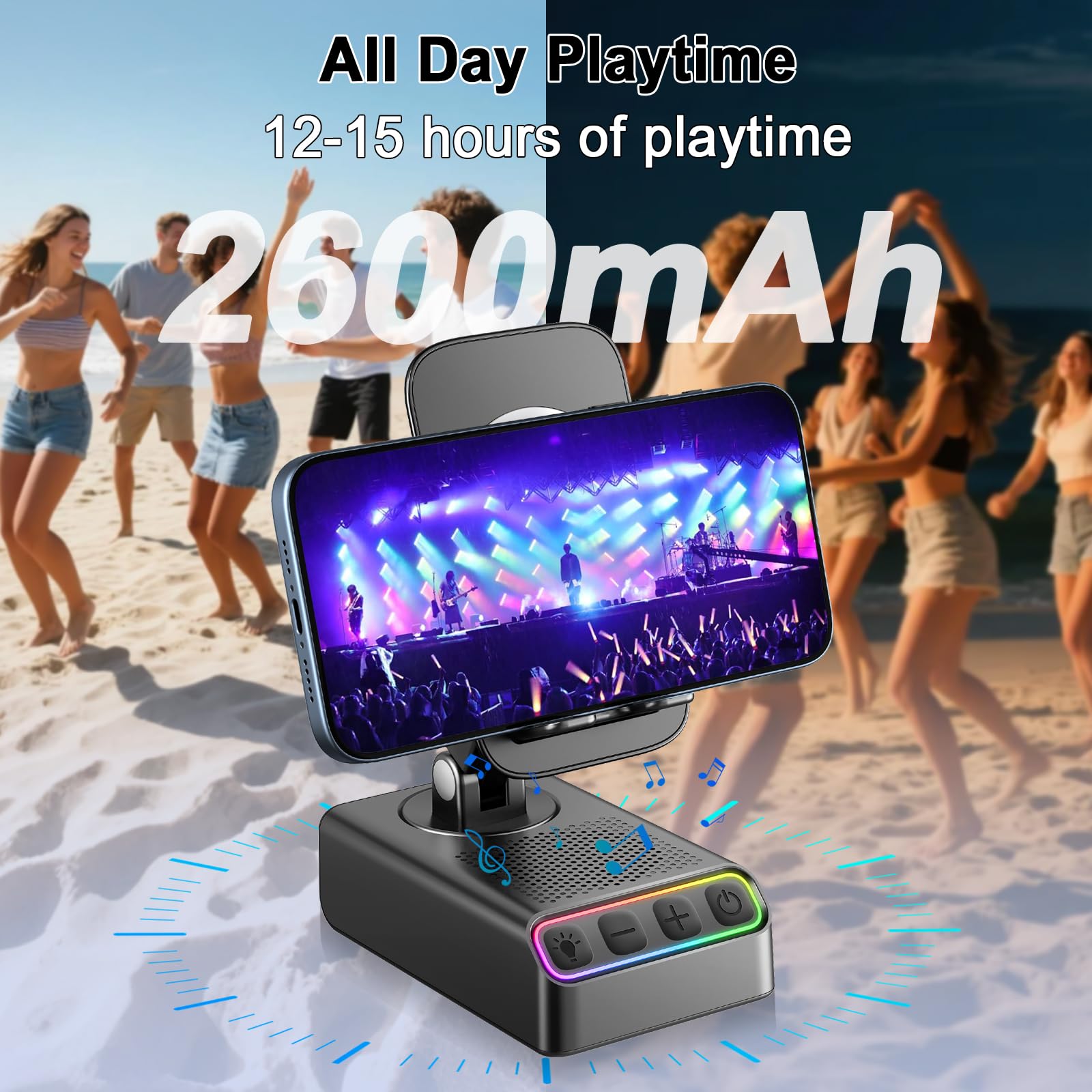 Phone Stand with Bluetooth Speaker with Sensing Playback, Foldable Phone Charger Stand with Wireless Speaker, Birthday Gifts for Men,Gadgets for Men, Sensing and Bluetooth Mode