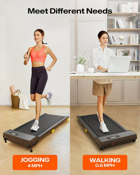 Treadmill with Incline 9%, Walking Pad 1-6 km/h, Under Desk Treadmill with Remote Control and LED Display, Six-Point Shock Absorption
