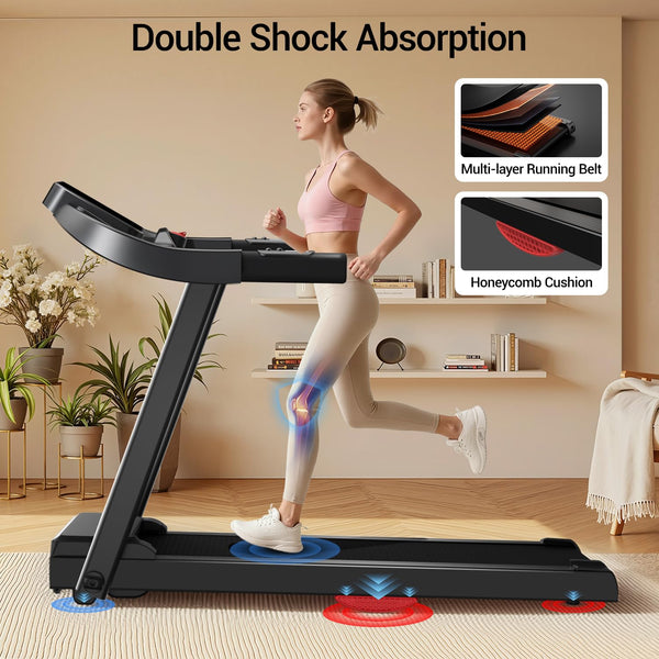 CURSOR FITNESS Folding Treadmill with 16% Adjustable Incline for Home, 2.5HP Quiet Brushless Motor, 265LBS Capacity, 12KM/H Foldable Walking Running Treadmills Machine with Pulse Sensor & LCD Display