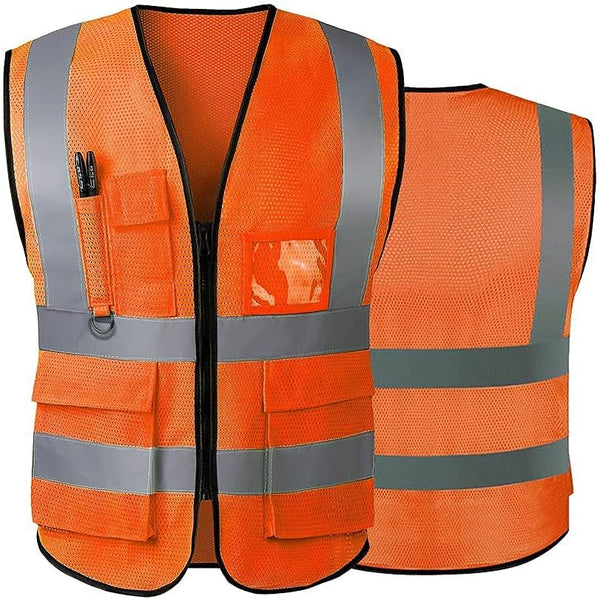 Hi Vis Vests for Women Men High Visibility Reflective Safety Security Vest with Pockets Zipper Front Meets ANSI/ISEA Standards（3X-Large,Orange(mesh))