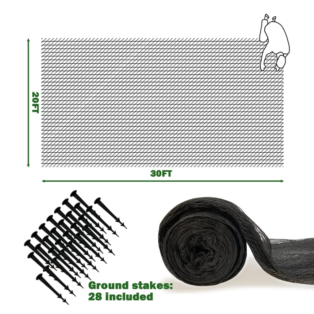 POYEE Pond Netting for Leaves 6m x 9m Pool Leaf Cover Net with Small Fine Mesh Protecting Koi Fish from Birds, Cats - Stakes Included