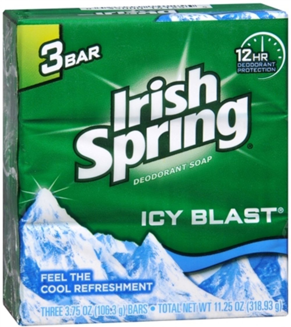 Irish Spring Deodorant Bar Soap, Icy Blast, 3. 75 oz bars, 3 ea (Pack of 2)