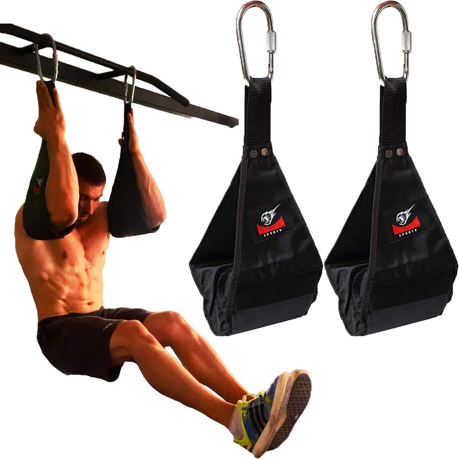 Premium Ab Slings Straps - Rip-Resistant Heavy Duty Pair for Pull Up Bar Hanging Leg Raiser Fitness with Big D-ring Steel Quick Connectors, Superb Arm