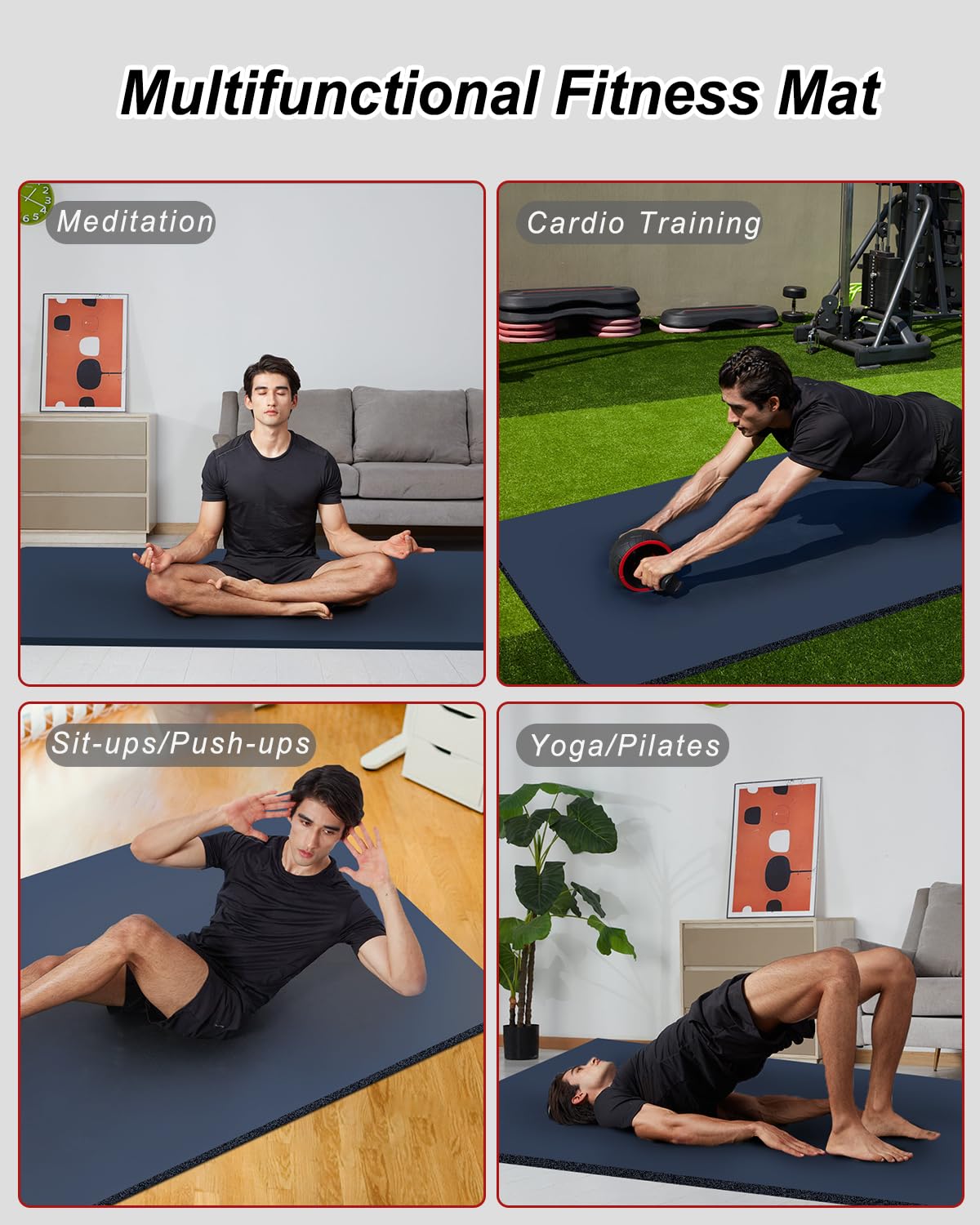 RYTMAT Yoga Mat Thick 15mm NBR 190 x 90cm Wide Exercise Mat for Home Gym Yoga Pilates Cardio Gymnastics Training with Carry Bag