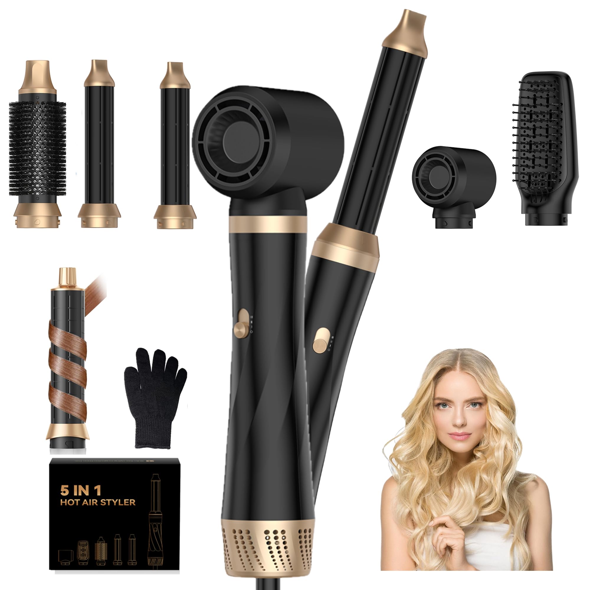 Styler 5 in 1 Hairstyler Pro, Hair Styler Set, Multi Air Magic Styler with Auto-Wrap, 1000w Ionic Blow Dryer Brush, All in One Styling Tool for Quick