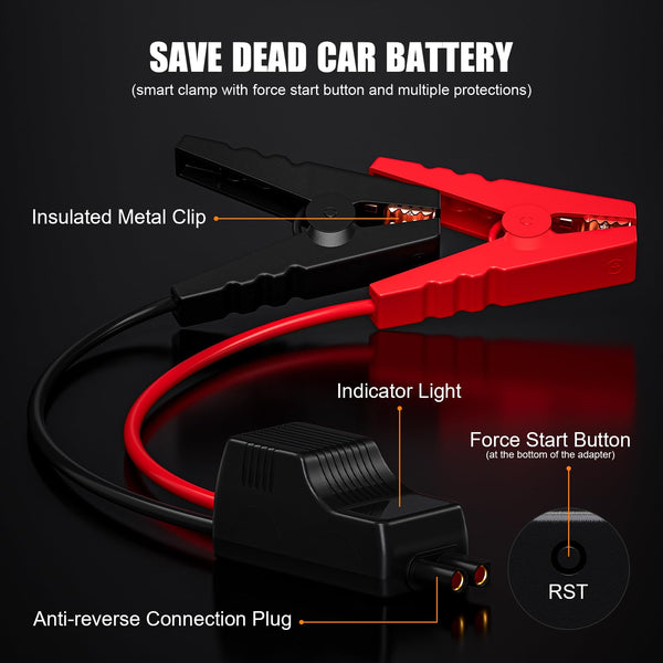 Povasee Jump Starter Power Pack, 5000A Car Battery Booster Jump Starter (up to All Gas or 10L Diesel) with 3" LCD Display, Car Starter with 2 USB Ports, Jump Leads and LED, Jump Pack for 12V Vehicles