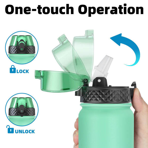 OLDLEY Stainless Steel Water Bottle with Straw 1L Vaccum Insulated Large Drink Flask Metal Water Bottles 1 Litre Leakproof Keep Drinks Hot Cold for Sports Gym with Different Lids(Purple Green, 3 Lids)