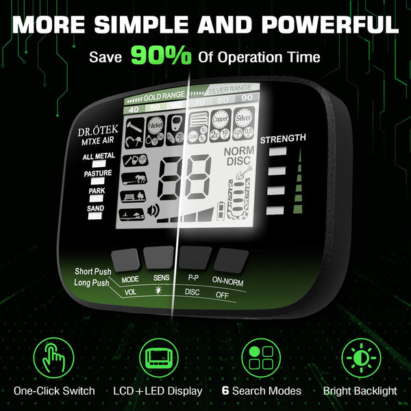 DR.ÖTEK Metal Detector for Adults & Kids, Upgraded Waterproof Gold Detector with Pinpoint & Terrain Modes, One-Click Quick Matching, 6 Modes, Higher Accuracy, Lightweight & Easy to Use