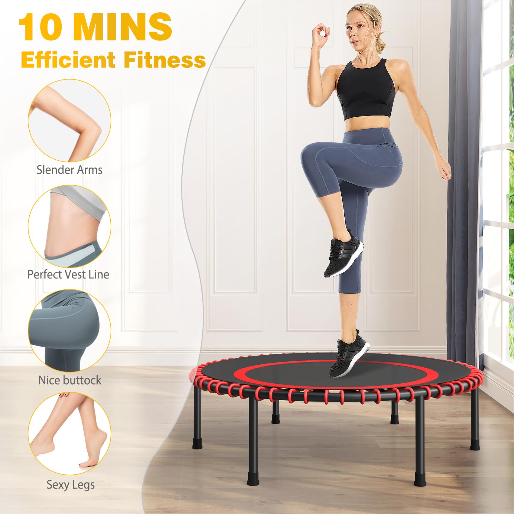 COWISH Mini Trampoline Fitness Trampoline with Anti-Slip Feet for Indoor/Outdoor Rebounder Exercise Bouncer, Fitness Rebounder for Adults