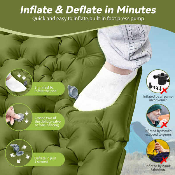 HiiPeak Camping Sleeping Pad, Ultralight Camping Mat with Pillow Built-in Foot Pump Inflatable Sleeping Pads Compact for Backpacking Hiking Traveling Tent (Gray)